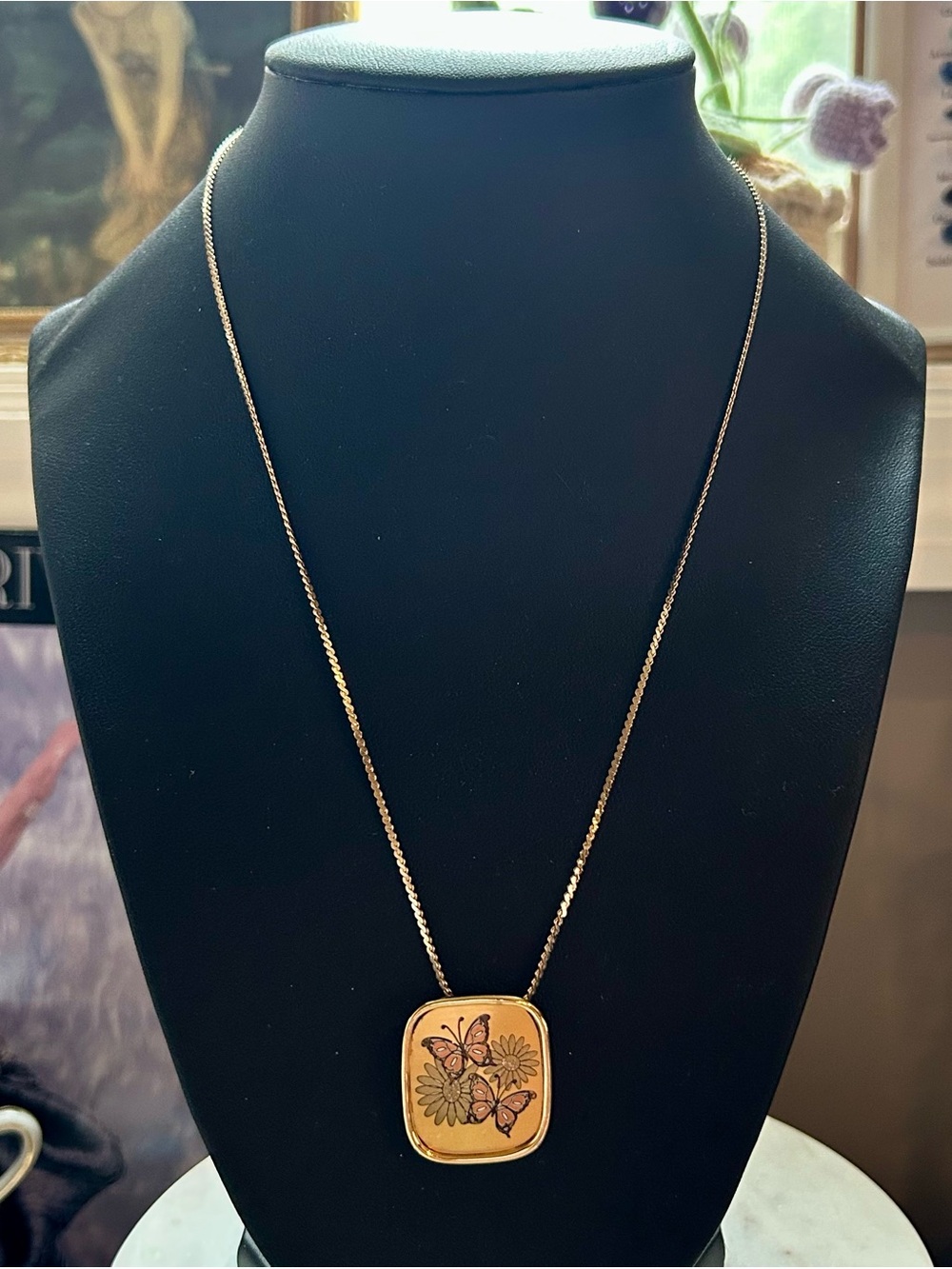 Vintage Reed & Barton Damascene Butterfly Daisies Pendant Necklace - Picture 4 of 9